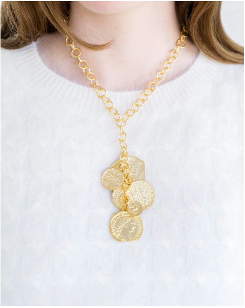 Gold Multi Coin Y Necklace