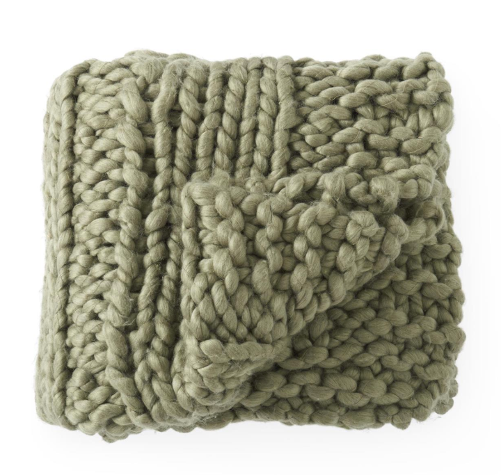 Green Hand Knit Braided Blanket