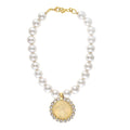 Pearl Coin Necklace with crystal stones