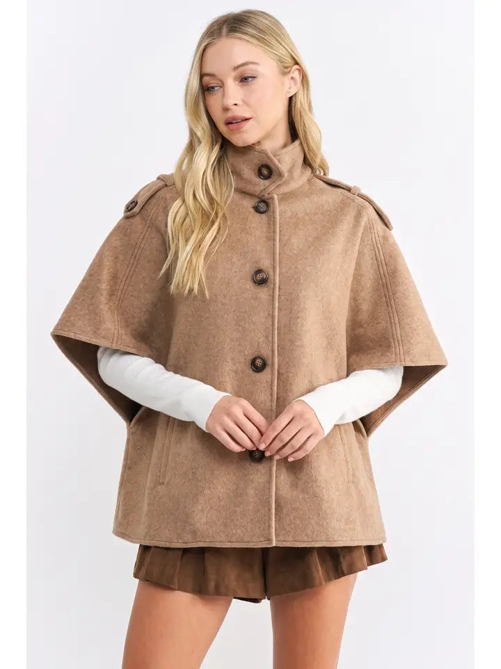 Toffee Wool-Blend Cape
