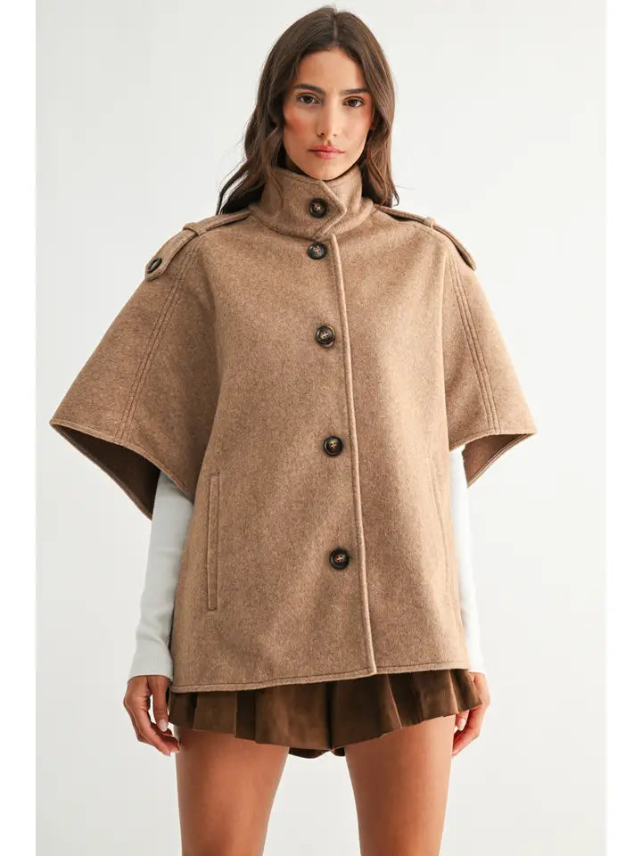 Toffee Wool-Blend Cape
