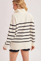 Quarter Zip Up Stripe Sweater Pullover