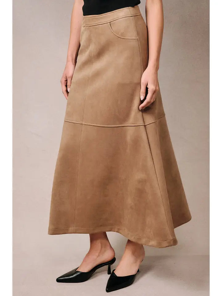 Suede A-Line Midi Skirt