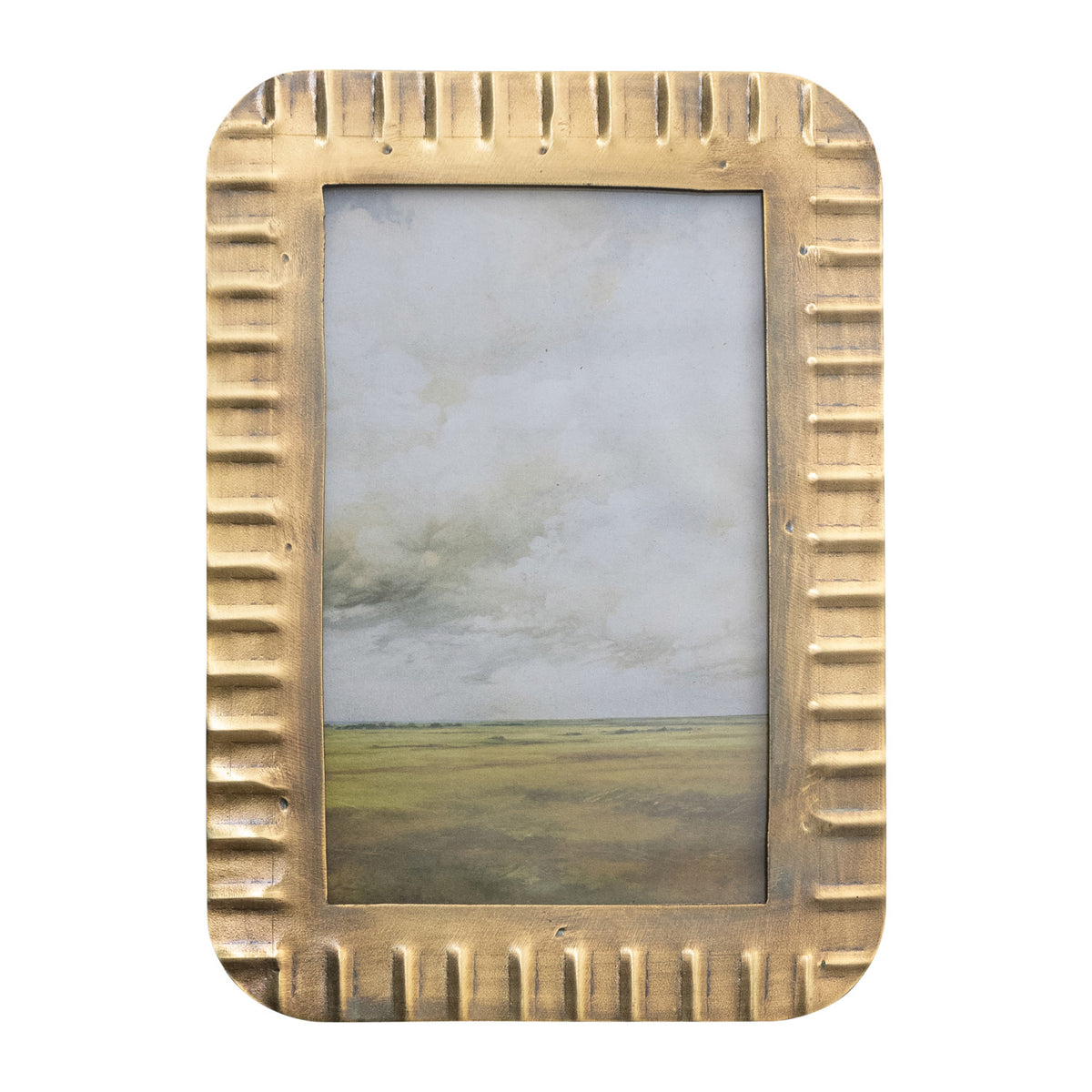 Metal Ribbed Photo Frame, Antique Brass Finish 4x6