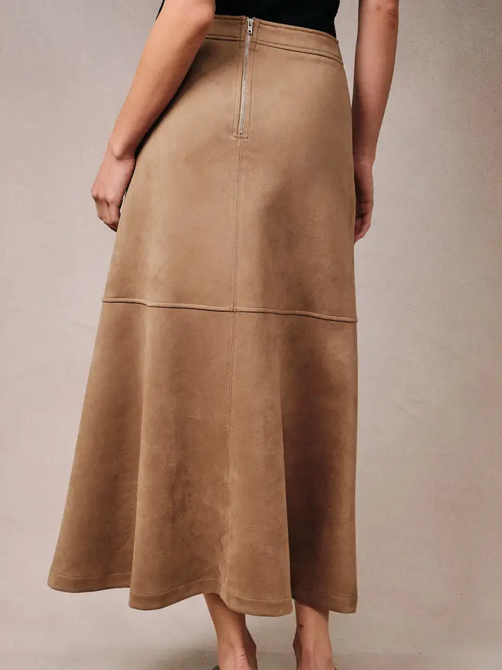 Suede A-Line Midi Skirt
