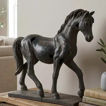 Sculpture - Brown Resin Cracked Horse On Stand,  16 in.