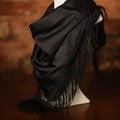 Solid Fringe Scarf - Black