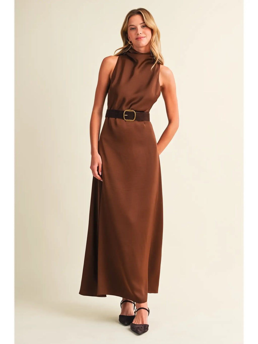 Draped Cowl-Neck Floor-Length Dress