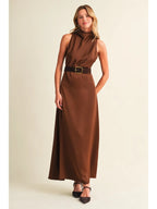 Draped Cowl-Neck Floor-Length Dress
