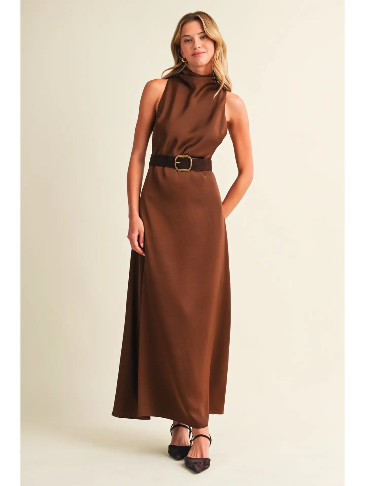 Draped Cowl-Neck Floor-Length Dress