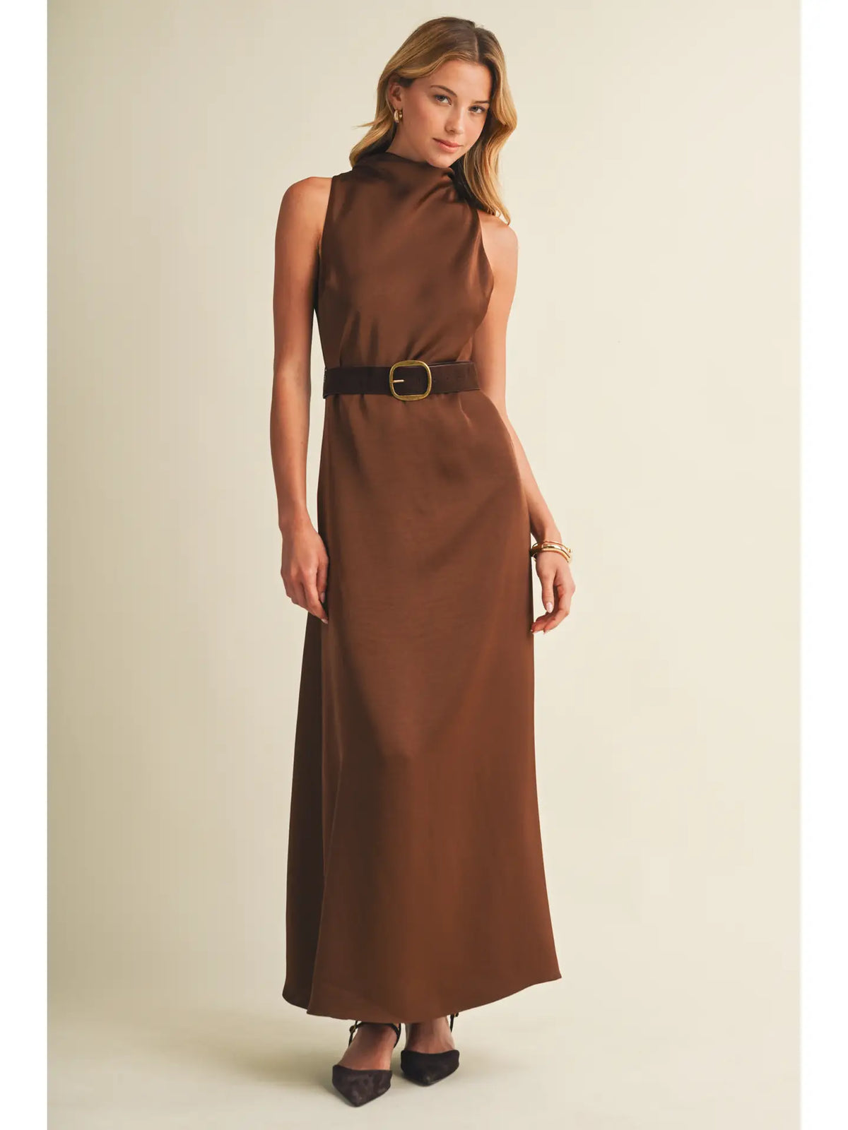 Draped Cowl-Neck Floor-Length Dress