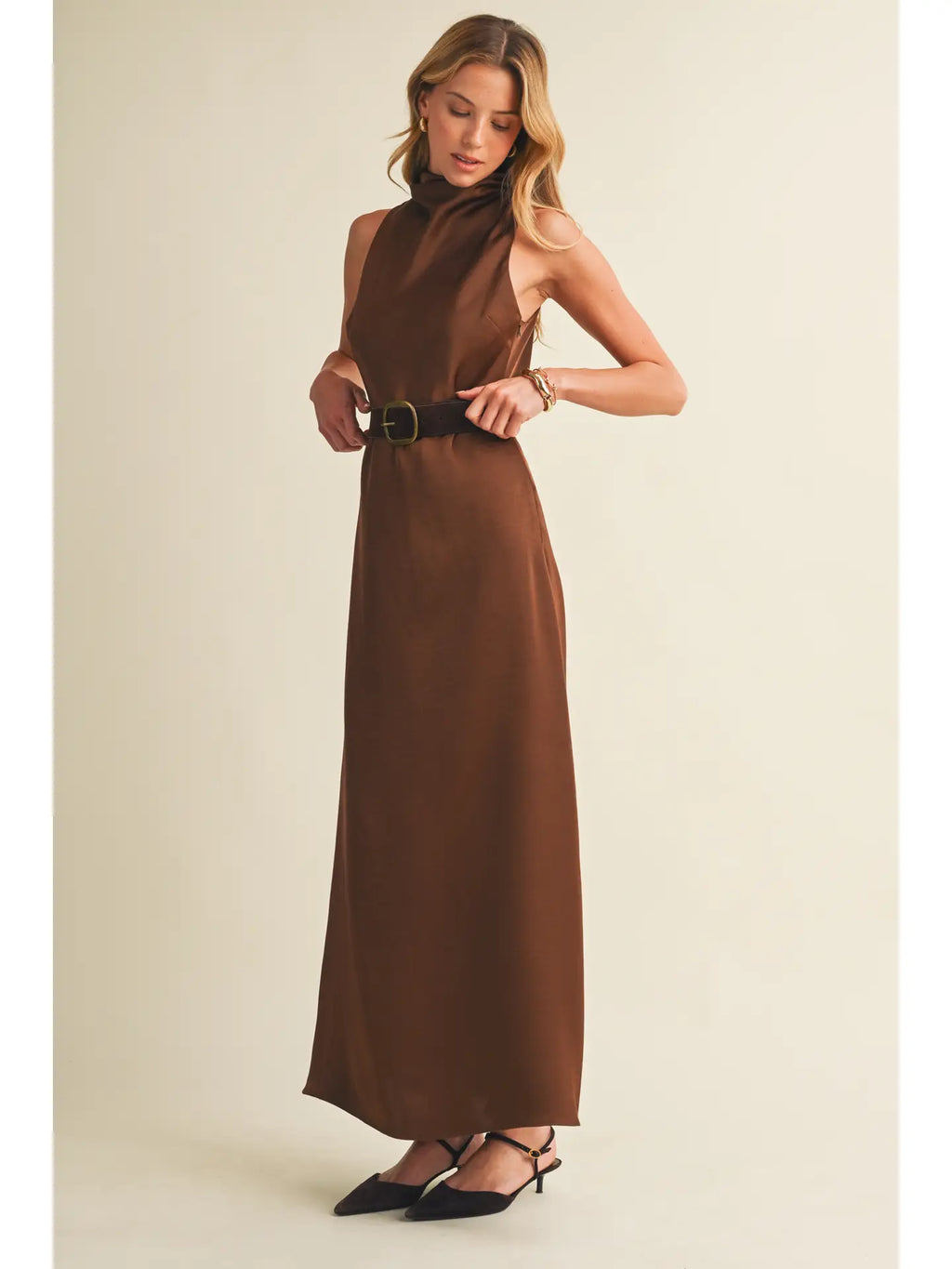 Draped Cowl-Neck Floor-Length Dress