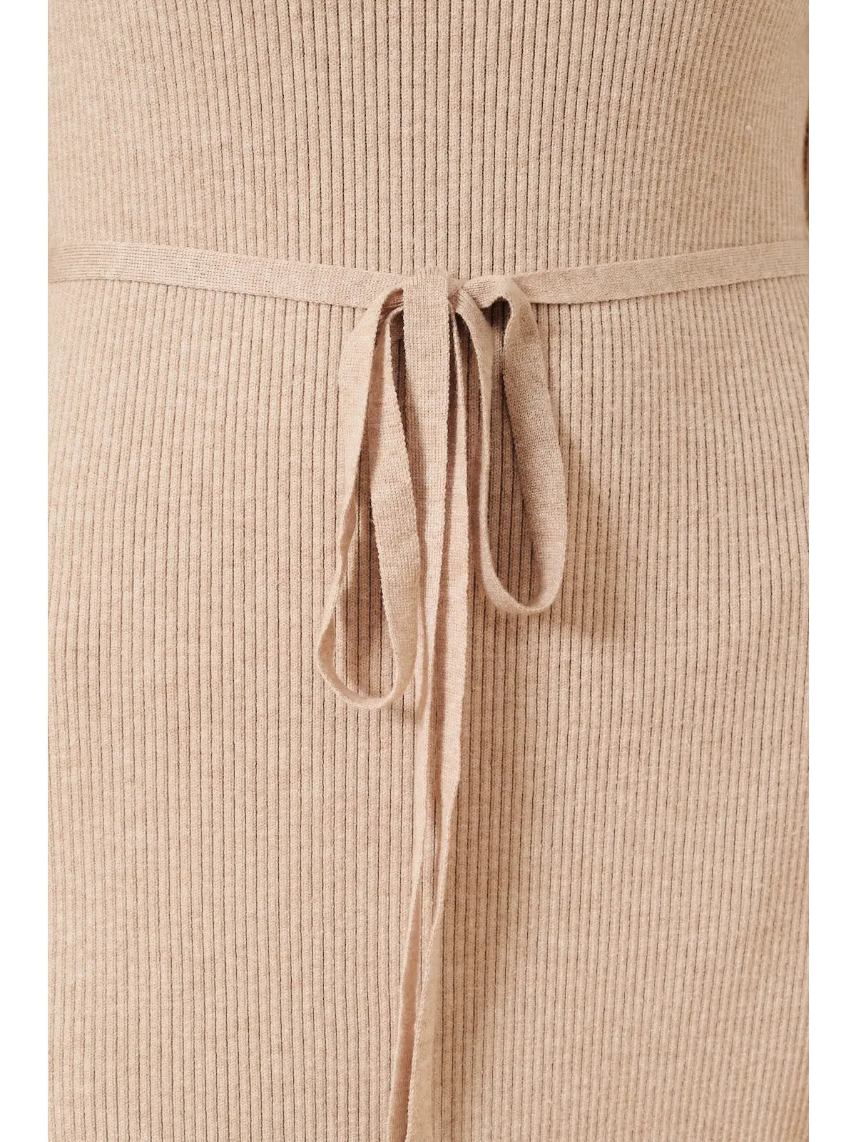 Ribbed Belted Side Slit Sweater Midi Dress