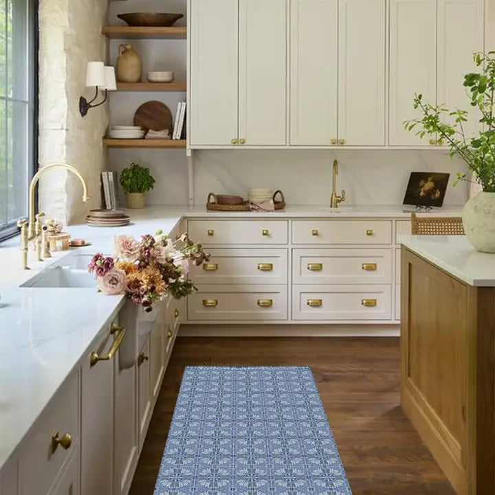 Blue Talavera Tiles Vinyl Floor Mat - Small