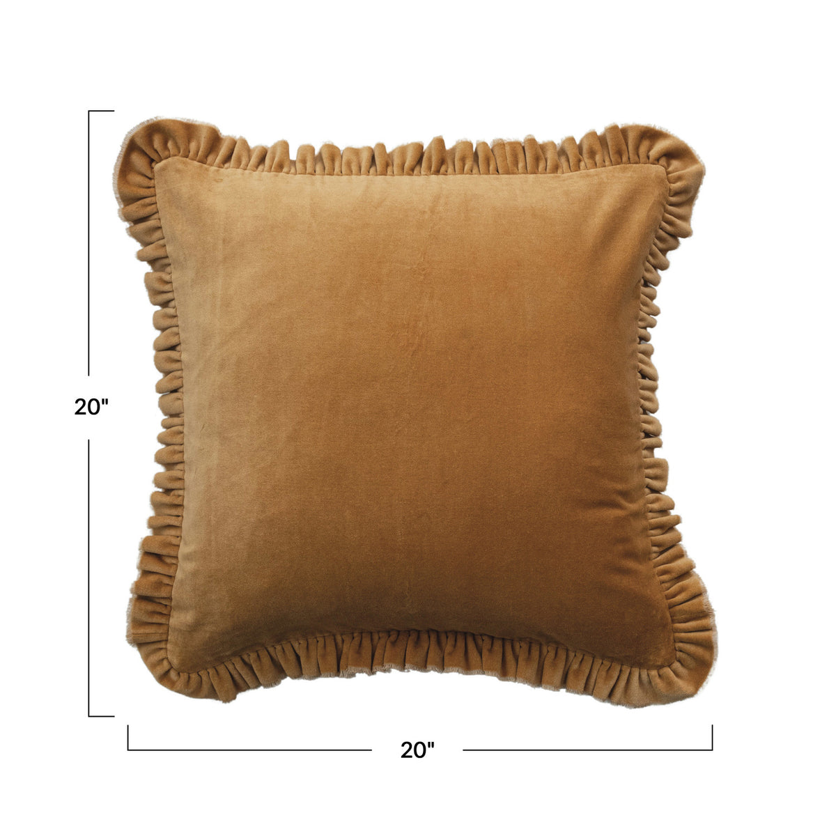Square Cotton Velvet Pillow w/ Ruffled Trim, Mustard Color