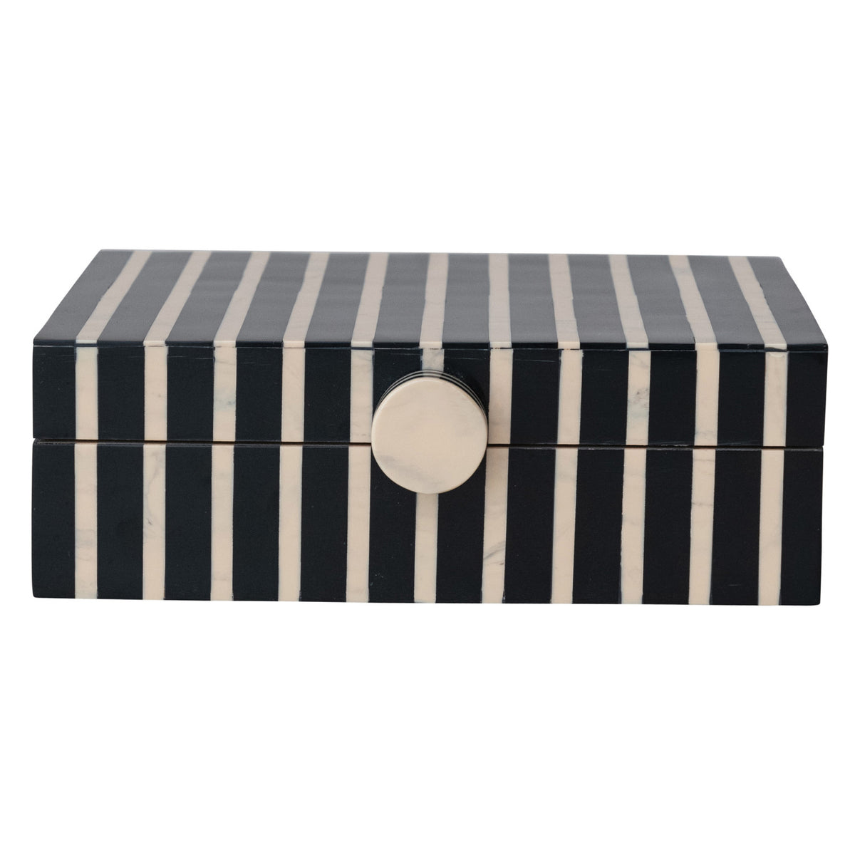 Handmade Mango Wood & Resin Striped Box w/ Knob, Black, Tan