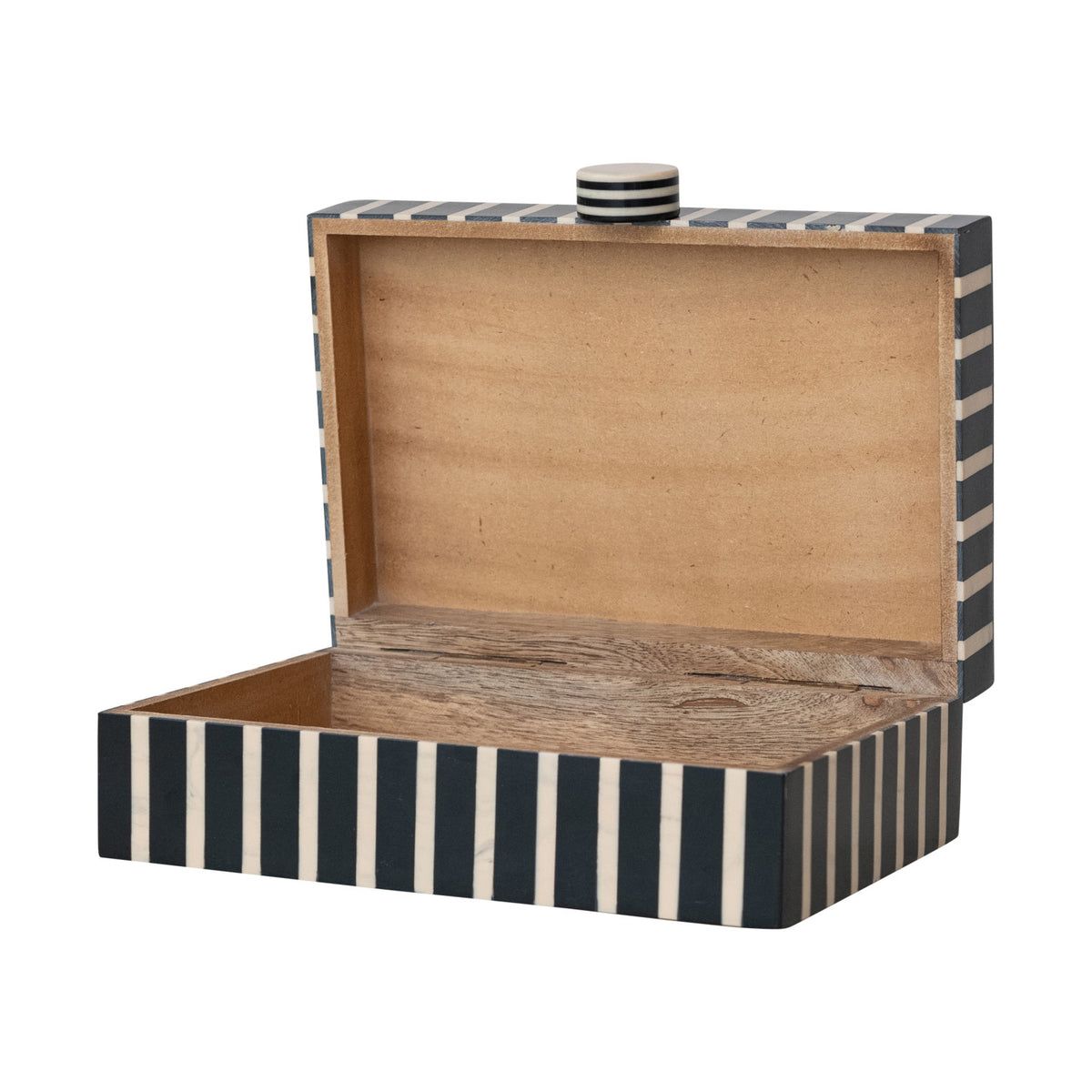 Handmade Mango Wood & Resin Striped Box w/ Knob, Black, Tan