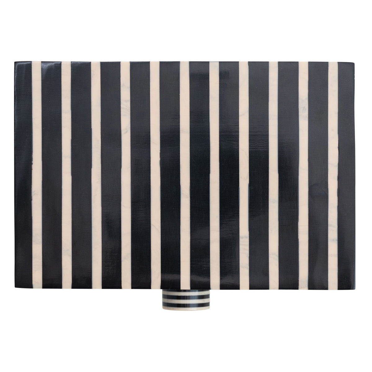Handmade Mango Wood & Resin Striped Box w/ Knob, Black, Tan