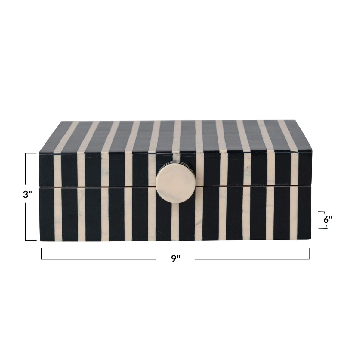 Handmade Mango Wood & Resin Striped Box w/ Knob, Black, Tan