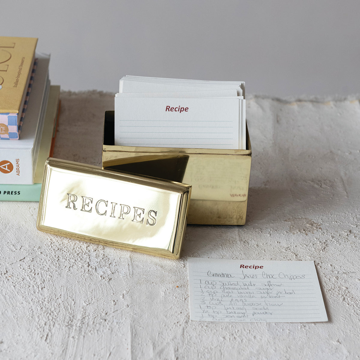 Etched Stainless Steel "Recipes" Box with 36 Recipe Cards