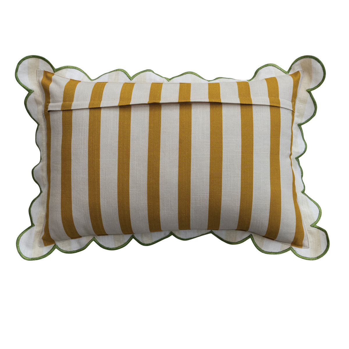 Cotton Striped Lumbar Pillow with Scalloped Flange & Contrasting Stitched Edge & Green