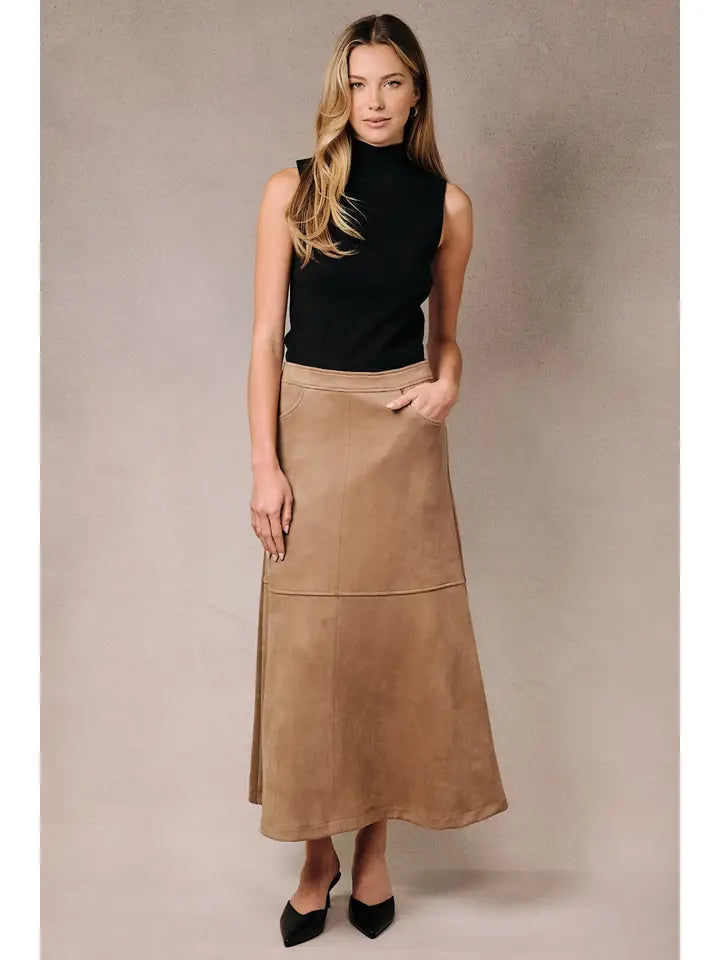 Suede A-Line Midi Skirt