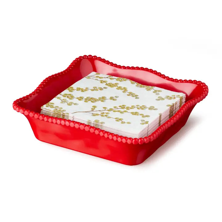 Perlette Red HW Melamine Cocktail Napkin Holder 7x7x2.25