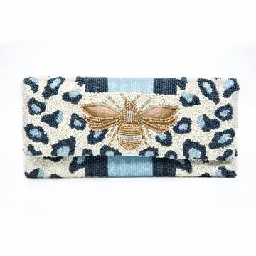 Leopard and Bee beaded clutch