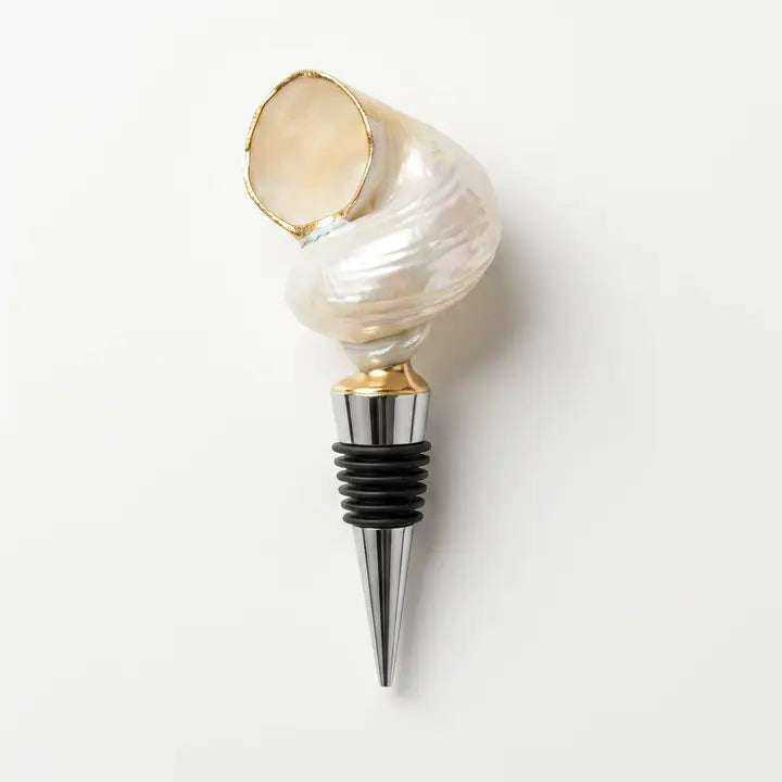 Iridescent Natural Spiral Shell Wine Stopper - Gold Opening Up