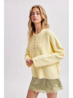 Lemon Henley Button-Neck Sweater