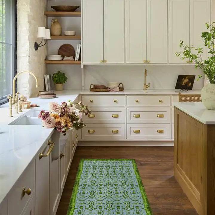 Blue & Green Chinoiserie Vinyl Floor Mat - Small