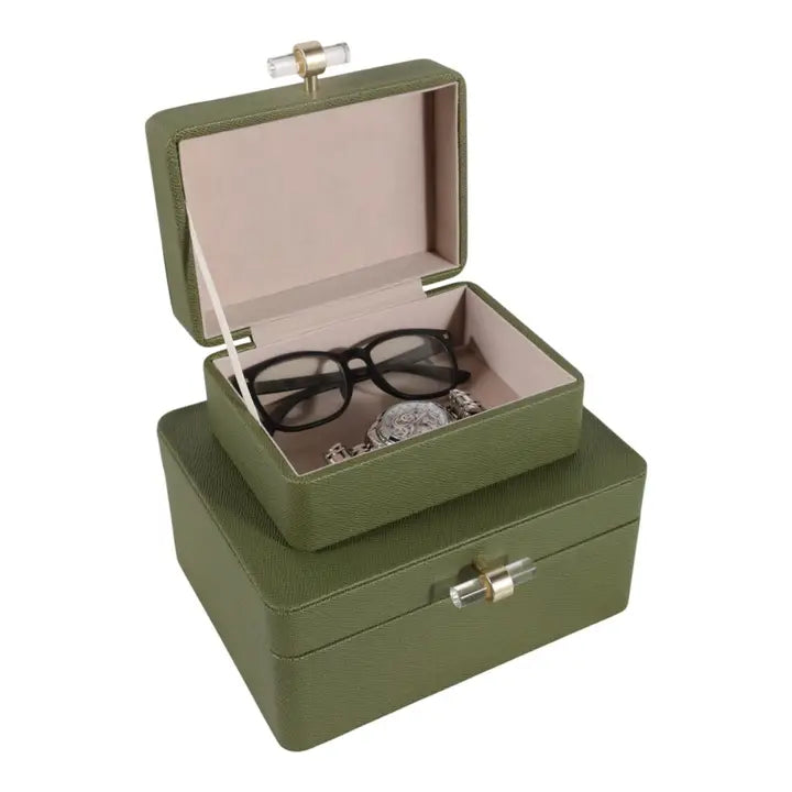 S/2 7/9" Rounded Corner Boxes, Green