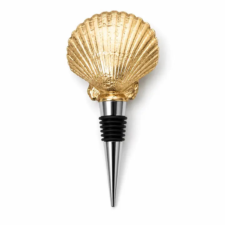 Calico Pearl Scallop Shell Wine Stopper - Pearl Light Shell Gold All Over