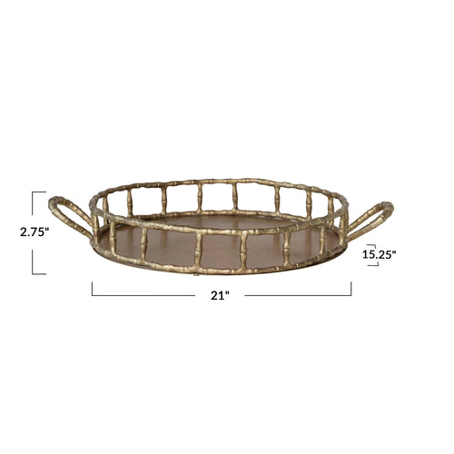 Bamboo Tray w/ Handles, Brass Finish