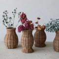 Hand-Woven Rattan Vase with Removable Glass Insert