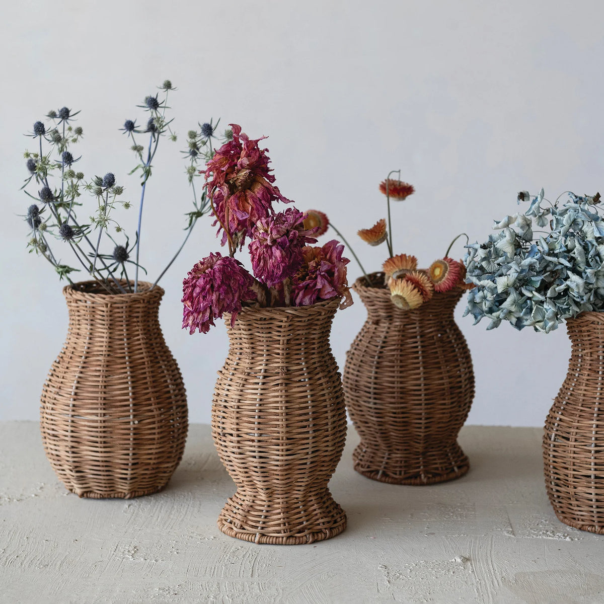Hand-Woven Rattan Vase with Removable Glass Insert