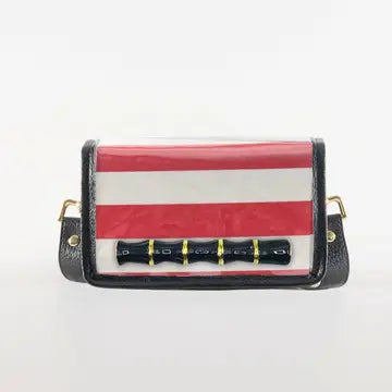 Petite Red and White Stripe Clear Stadium Bag with Black Bamboo Stick(black trim)