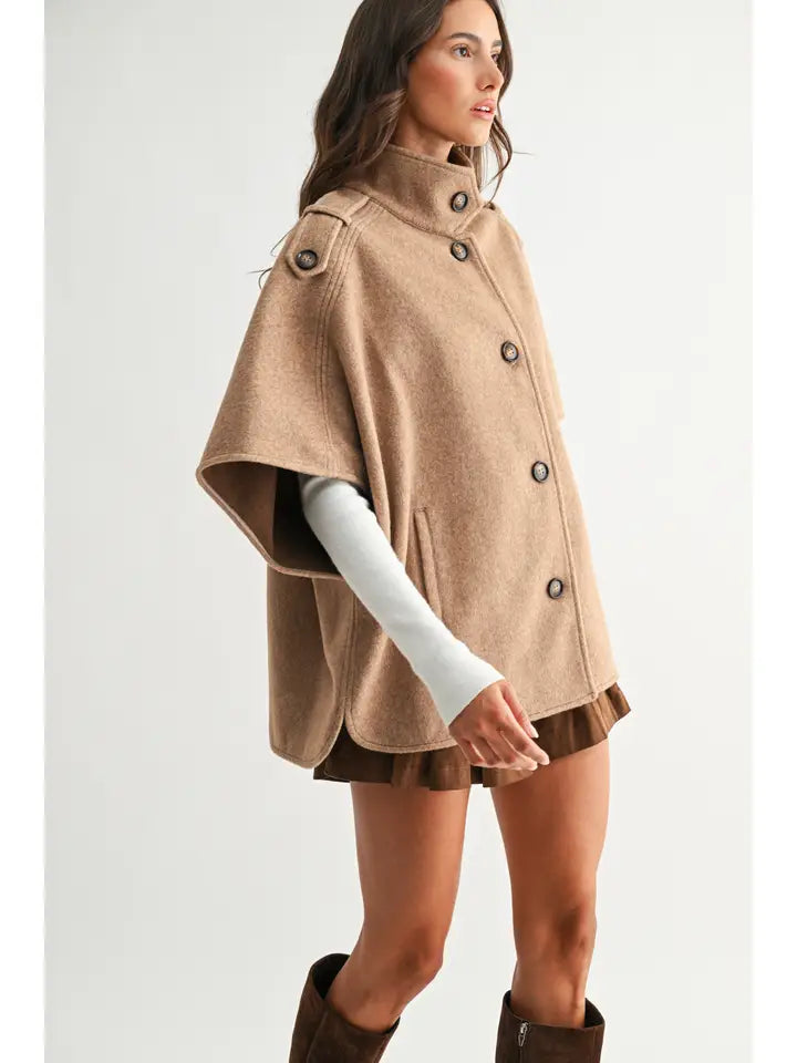 Toffee Wool-Blend Cape
