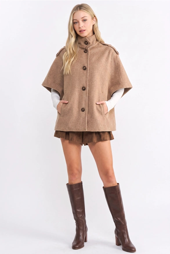 Toffee Wool-Blend Cape